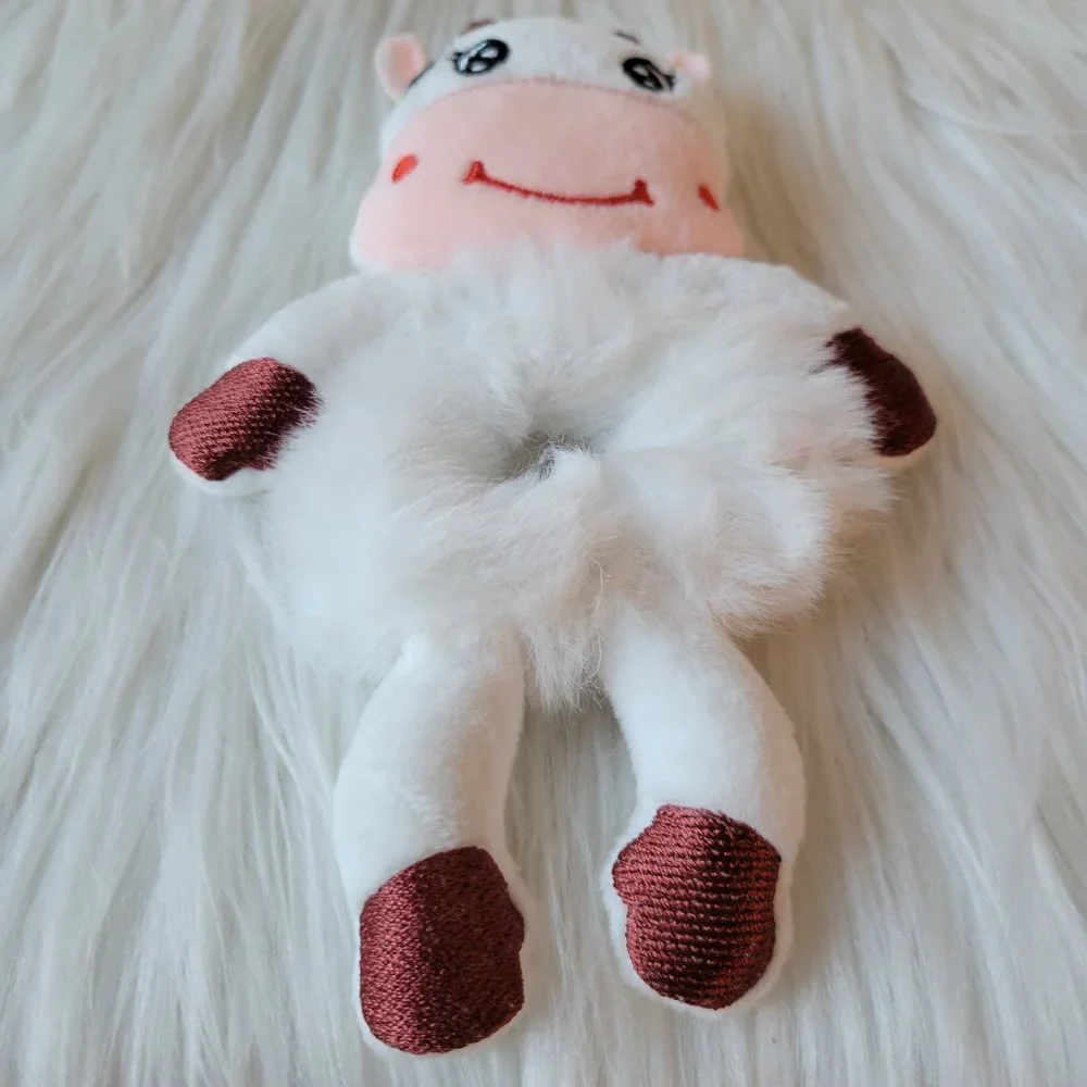 Set of 2 Cow Plush Scrunchies